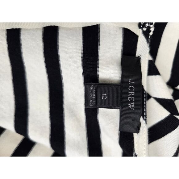 J.Crew Black & White Stripe Long Sleeve Midi Dress | Size 12 Cotton Preppy - Picture 4 of 8